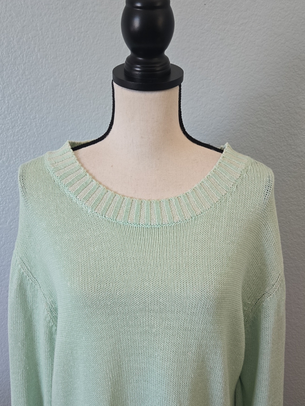 SAKS FIFTH AVENUE Mint Crewneck Linen Blend Sweater Sz Large - Picture 2 of 11